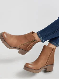 Brown Zip Chunky Ankle Boot