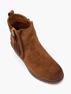 Brown Zip Up Wedge Ankle Boot