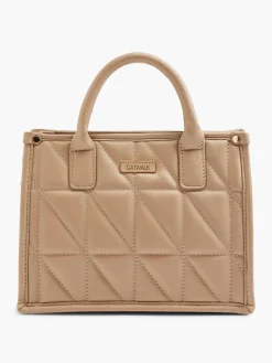 Camel Quilted Tote Bag with Adjustable Shoulder Strap
