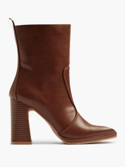 Cognac Fine Platform Heeled Ankle Boot