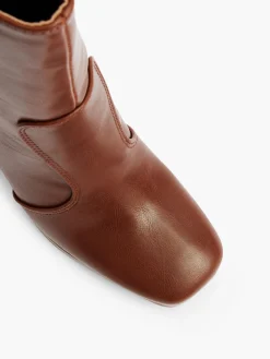 Cognac Fine Platform Heeled Ankle Boot