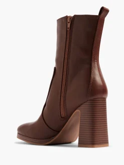 Cognac Fine Platform Heeled Ankle Boot