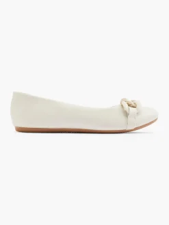 Cream Ballet Flat with Chain Detail