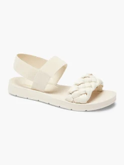 Cream Braided Ankle Strap Flat Sandal