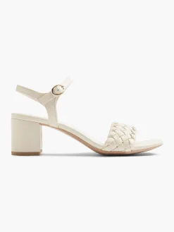 Cream Braided Block Heel Sandal