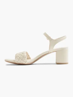 Cream Braided Block Heel Sandal