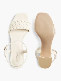 Cream Braided Block Heel Sandal