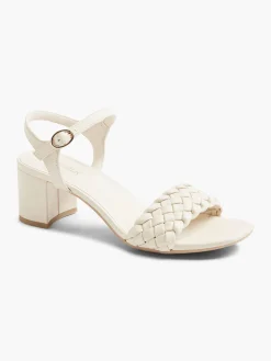 Cream Braided Block Heel Sandal