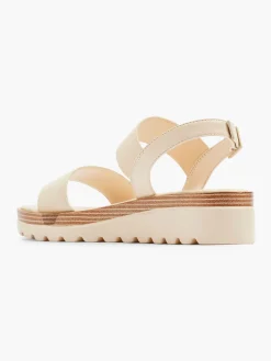 Cream Platform Sadnals with Wooden Contrasting Platform