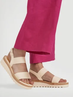 Cream Platform Sadnals with Wooden Contrasting Platform