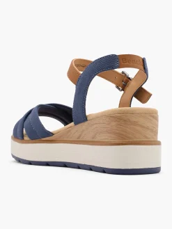 Dark Blue Wood Effect Wedge Heeled Sandal