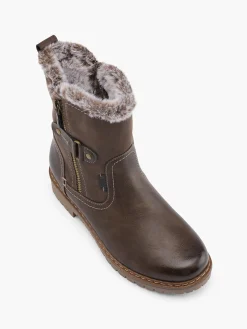 Dark Brown Faux Fur Lined Comfort Ankle Boot