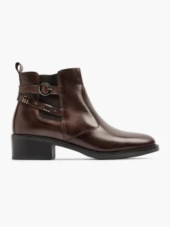 Dark Brown Leather Ankle Boot with Buckle Detail