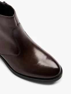 Dark Brown Leather Ankle Boot with Buckle Detail