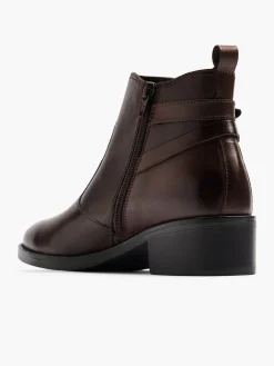 Dark Brown Leather Ankle Boot with Buckle Detail