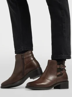Dark Brown Leather Ankle Boot with Buckle Detail