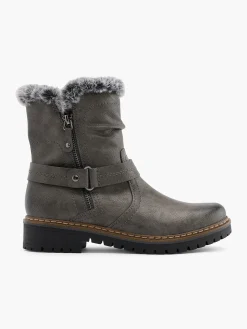 Dark Grey Faux Fur Lined Comfort Ankle Boot