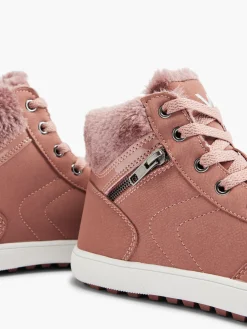 Dark Pink Faux fur Lace-Up boots