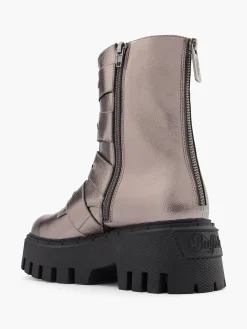 Dark Silver Chunky Biker Boot with Buckle Details