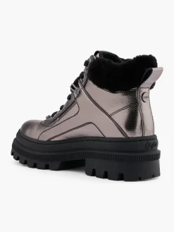 Dark Silver Chunky Lace Up Ankle Boots