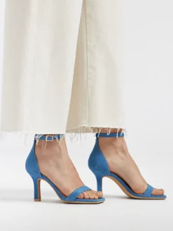Denim Heeled Sandal with Ankle Strap