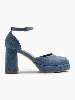 Denim Platform Heel with Ankle Strap