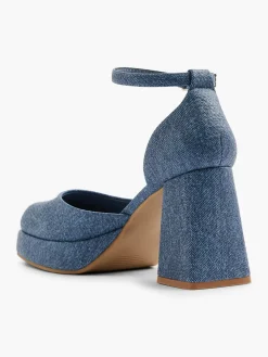 Denim Platform Heel with Ankle Strap