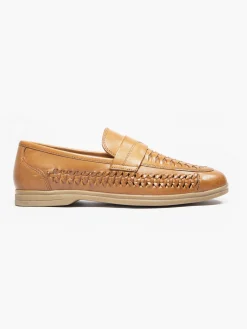 Formal Leather Tan Woven Slip-on Loafer