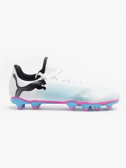 Future 7 Play FG/AG White/Pink/Blue Juniors Football Boots