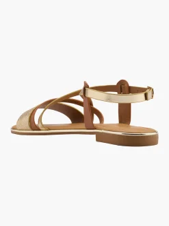 Gold and Brown Strapped Flat Sandal