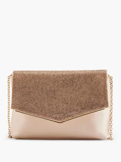 Gold Dimante Panelled Clutch Bag with Chain Strap