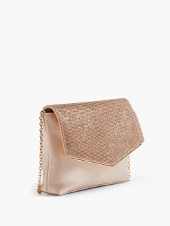 Gold Dimante Panelled Clutch Bag with Chain Strap