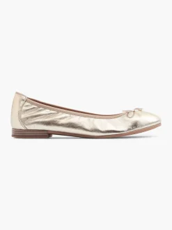 Gold Leather Ballerina with Bow Detail