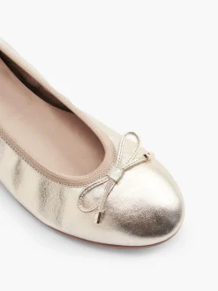 Gold Leather Ballerina with Bow Detail