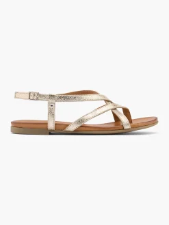 Gold Leather Strapped Flat Sandal