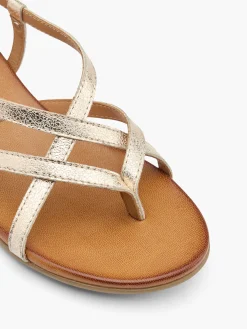 Gold Leather Strapped Flat Sandal