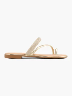 Gold Metallic and Gem Detailed Flat Sandal