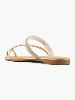 Gold Metallic and Gem Detailed Flat Sandal