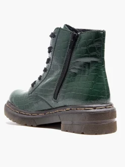 Green Rieker Croc Print Lace Up Ankle Boot