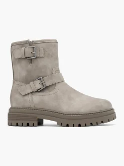 Grey Double Buckle Ankle Boot