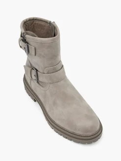 Grey Double Buckle Ankle Boot