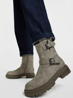 Grey Double Buckle Ankle Boot