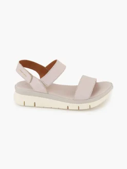 Grey Leather Ankle Strap Flat Sandal