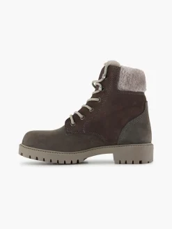 Grey Leather Suede Faux Fur Lined Lace Up Boot