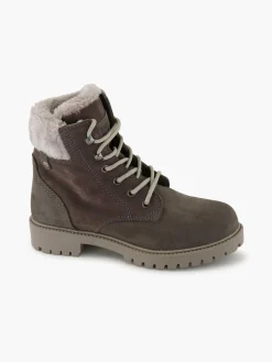 Grey Leather Suede Faux Fur Lined Lace Up Boot