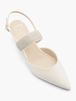Ivory Jewelled Strap Slingback Kitten Heel