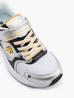 Junior Boys White/Black/Yellow Velcro Trainers
