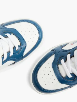 Junior White/Blue Velcro Court Trainers