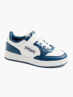Junior White/Blue Velcro Court Trainers
