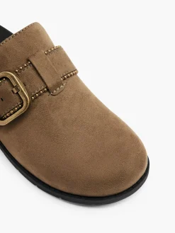 Khaki Closed Toe Footbed with Buckle and Stud Detail